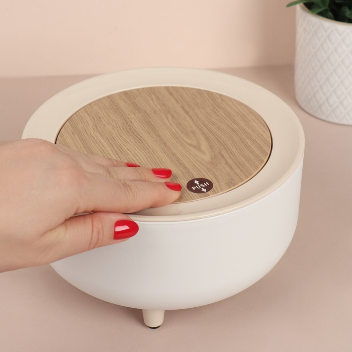 Органайзер для хранения косметических принадлежностей, Push-to-Open, с крышкой, d = 19,5 &times; 11 см цвет белый/коричневый