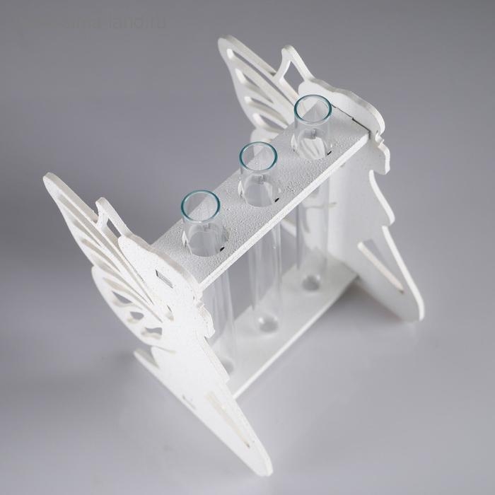 Кашпо деревянное 13.3&times;11.6&times;15.5 см с 3 колбами "Фея", белый Дарим Красиво