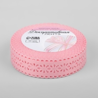 Лента декоративная, репсовая &laquo;Ажурные цветы&raquo;, 25 мм &times; 9,1 &plusmn; 0,5 м, цвет розовый