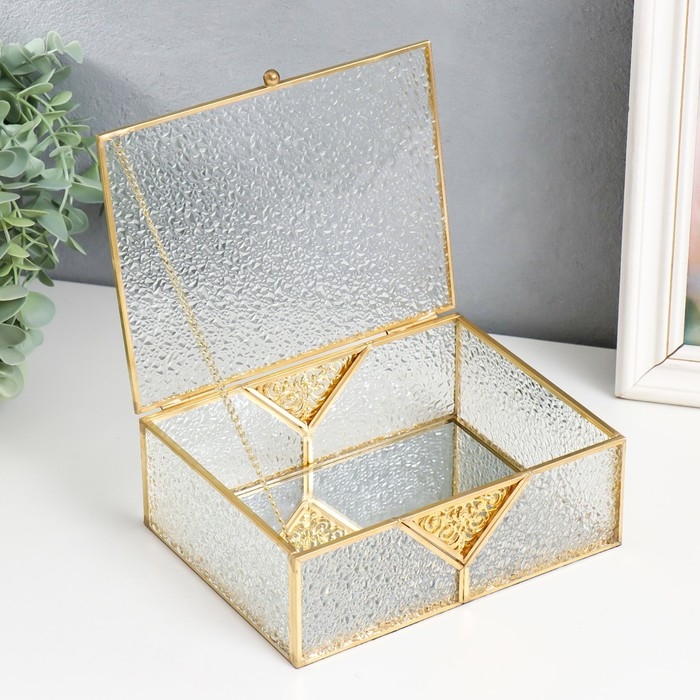 Шкатулка стекло с металлическим каркасом Шкатулка стекло с металлическим каркасом "Ажурная вставка. Капли" 18,5х14х6,5 см