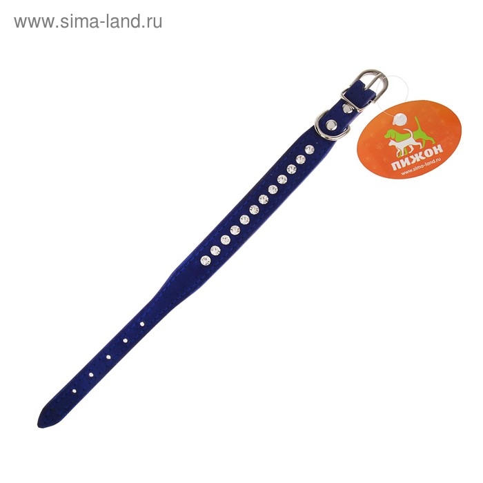 Ошейник Ошейник "Бархат и стразы", 31 х 1,3/2 см, ОШ 22-28 см, синий