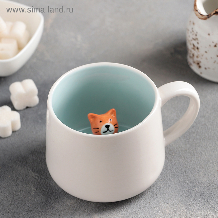 Кружка керамическая с фигуркой на дне &laquo;Прятки. Тигра&raquo;, 350 мл, цвет белый