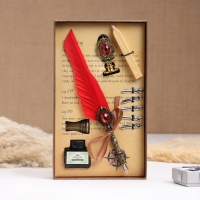 Набор подарочный 5в1 "Реликвия": перьевая ручка красная, чернила, наконечники, печать, воск