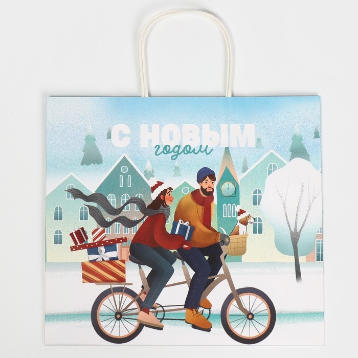 Пакет подарочный новогодний крафтовый &laquo;Вместе с тобой&raquo;, 28 х 32 х 15 см, Новый год