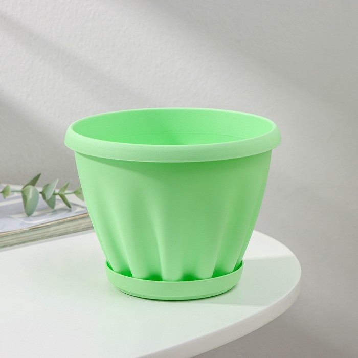 Горшок для цветов с поддоном &laquo;Знатный&raquo;, 1 л, d=14 см, цвет зелёный