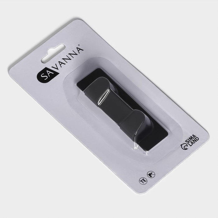 Крючок самоклеющийя SAVANNA Black Loft, планка, металл, 2 крючка, 8&times;2&times;2,5 см, цвет чёрный