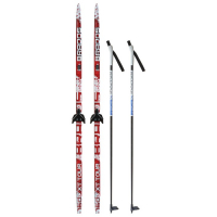 Комплект лыжный: пластиковые лыжи 160 см с насечкой, стеклопластиковые палки 120 см, крепления NN75 мм, цвета МИКС