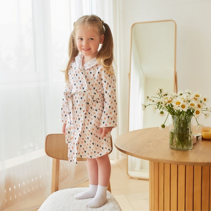Халат детский муслиновый LoveLife &laquo;Сердечки&raquo; (5 лет, рост 110-116 см) 100% хлопок, 235 гр/м2