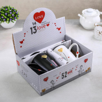 Набор кружек керамических с крышками и ложками &laquo;Узы любви&raquo;, 2 предмета: 400 мл, цвет МИКС