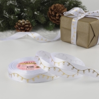 Новый год! Лента атласная с тиснением &laquo;Лампочки&raquo;, 25 мм, 23 &plusmn; 1 м, цвет белый