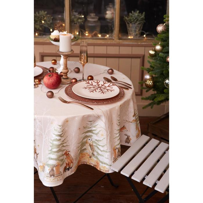 Скатерть новогодняя Этель Christmas forest d=150 +/- 3см с ГМВО, 100%хл, саржа 190 гр/м2
