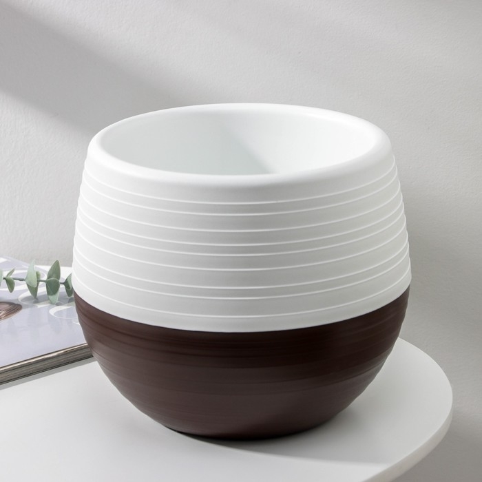 Горшок для цветов &laquo;Япония&raquo;, 3 л, цвет белый-тёмно-коричневый