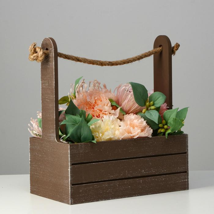 Кашпо деревянное 25.5&times;15&times;30 см "Прованс", ручка канат, коричневый