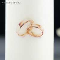 Свеча-цилиндр свадебная "Обручальные кольца", 5х9,5 см, белая, домашний очаг, ручная работа Свеча-цилиндр свадебная "Обручальные кольца", 5х9,5 см, белая, домашний очаг, ручная работа