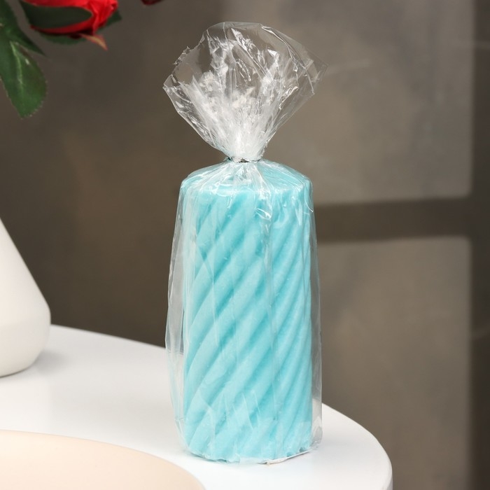 Свеча-цилиндр "Спираль", 5х10 см, бирюзовая, 6 ч