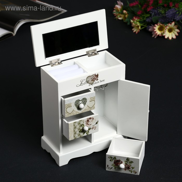 Шкатулка дерево комод 3 ящика+дверка Шкатулка дерево комод 3 ящика+дверка "Розы. Винтаж" 18,8х16,1х8,2 см