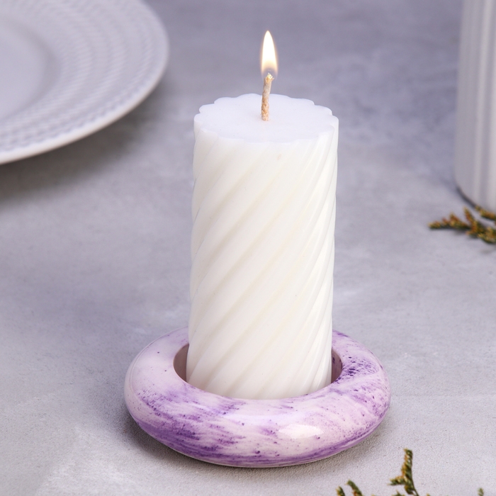 Подсвечник Подсвечник "Полноторие" из гипса малый,9х2,5см,мрамор с фиолетовыми полосками