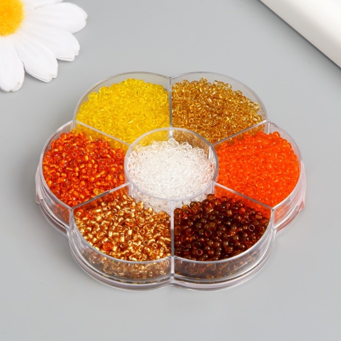 Бисер стекло 12/0 в цветке Бисер стекло 12/0 в цветке "Земля" цветной прозрачный 7 цветов х 8 гр 8,2х8,2х2 см