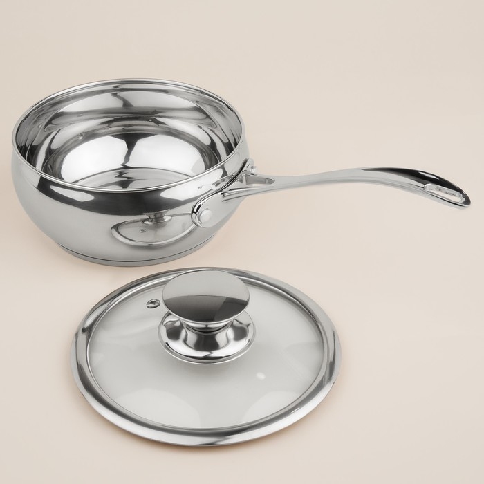 Ковш из нержавеющей стали SL Home &laquo;Олла&raquo;, 1,5 л, d=16 см, h=7,5 см, с крышкой, индукция