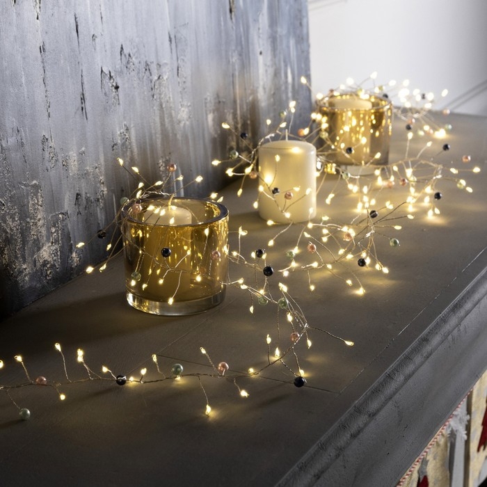 Гирлянда «Мишура» 2 м роса с насадками «Перламутр», IP20, серебристая нить, 200 LED, батарейки ААх3 (нет в комплекте), свечение тёплое белое Гирлянда «Мишура» 2 м роса с насадками «Перламутр», IP20, серебристая нить, 200 LED, батарейки ААх3 (нет в комплекте), свечение тёплое белое