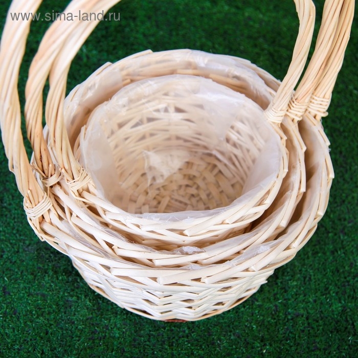 Набор корзин &laquo;Плетёнка&raquo;, 3 шт,( 28&times;14/45  - 24&times;13/41 -19&times;11/37) см, ива натуральная