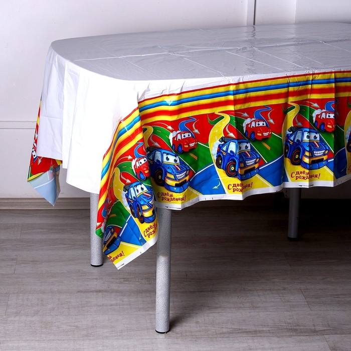 Скатерть одноразовая &laquo;С днём рождения&raquo;, машинки, 137 &times; 180 см