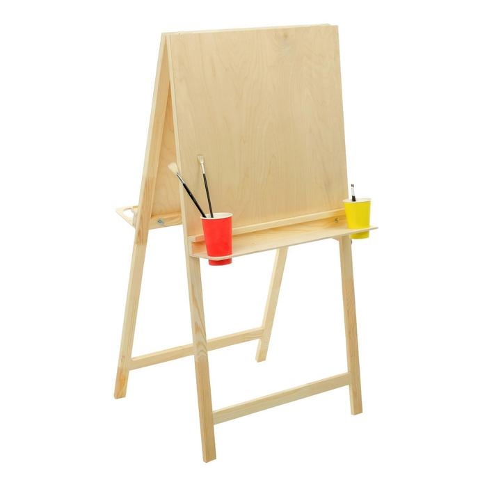 Мольберт тип «Хлопушка», двусторонний, 120 х 60 х 65 см, планшет 60 х 60 см, полка с двумя подстаканниками, неокрашенное дерево, Calligrata Мольберт тип «Хлопушка», двусторонний, 120 х 60 х 65 см, планшет 60 х 60 см, полка с двумя подстаканниками, неокрашенное дерево, Calligrata