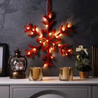 Светодиодная фигура «Снежинка красная» 39 см, 30 LED, батарейки AAx2 (не в комплекте), свечение теплое белое Светодиодная фигура «Снежинка красная» 39 см, 30 LED, батарейки AAx2 (не в комплекте), свечение теплое белое