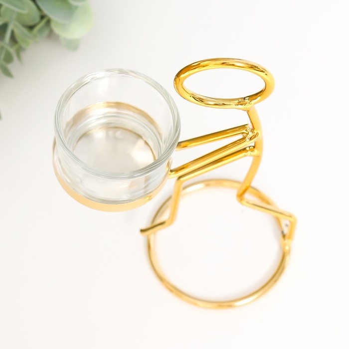 Подсвечник металл, стекло на 1 свечу "Человечек" d-4,5 см золото 7,5х7,5х18,5 см