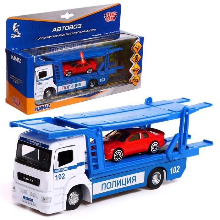 Машина металлическая KAMAZ «Автовоз полиция», 20см, подвижные детали, свет, звук Машина металлическая KAMAZ «Автовоз полиция», 20см, подвижные детали, свет, звук