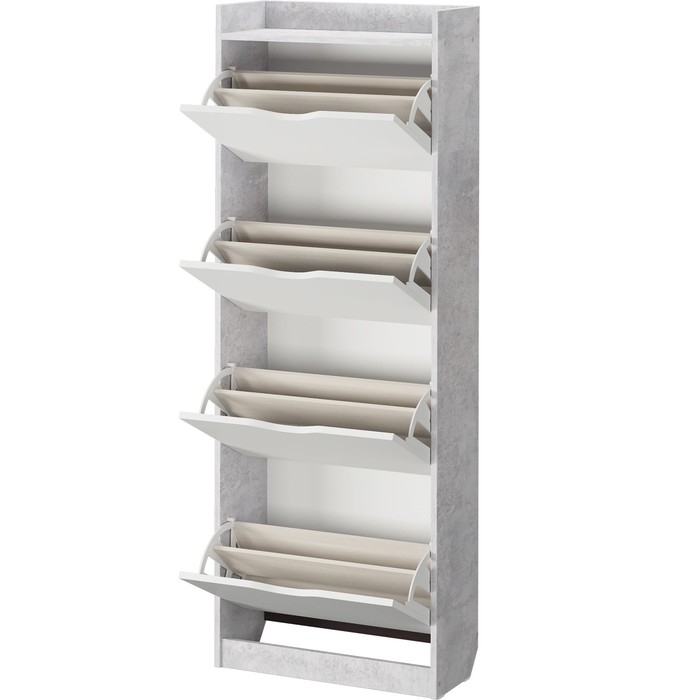 Обувница 64Б, 600х250х1620, Белое сияние/Цемент светлый