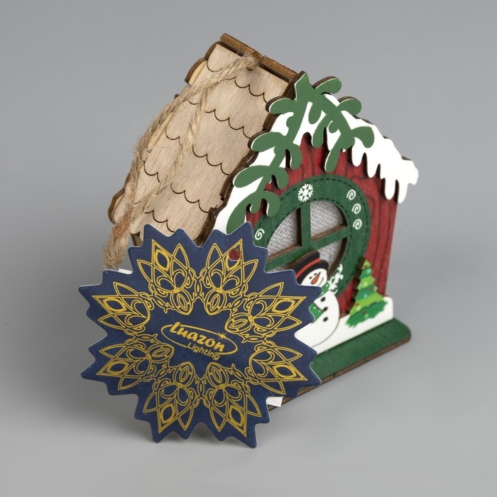 Ёлочная игрушка &laquo;Избушка со снеговиком&raquo;, от батареек, свечение тёплое белое