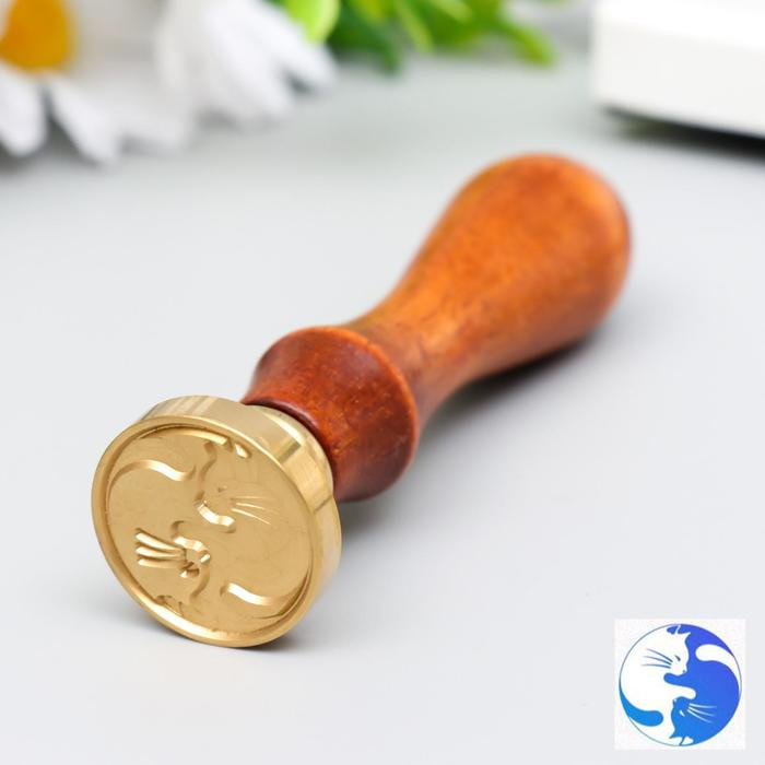 Печать для сургуча с деревянной ручкой Печать для сургуча с деревянной ручкой "Инь-ян - кошки" 9х3х3 см