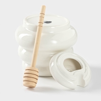 Ёмкость фарфоровая для мёда с ложкой BellaTenero &laquo;Бочонок&raquo;, 400 мл, цвет белый