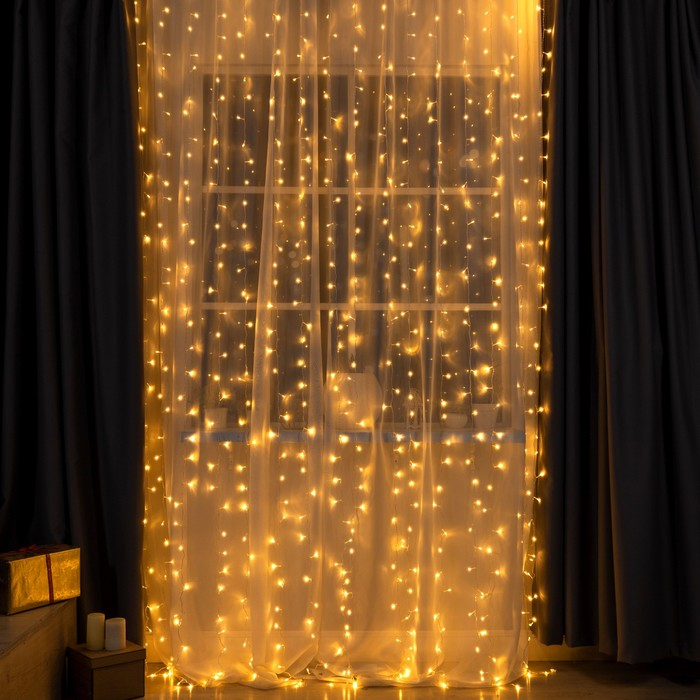 Гирлянда &laquo;Занавес&raquo; 2 &times; 3 м, IP20, прозрачная нить, 720 LED, свечение тёплое белое, 8 режимов, 220 В