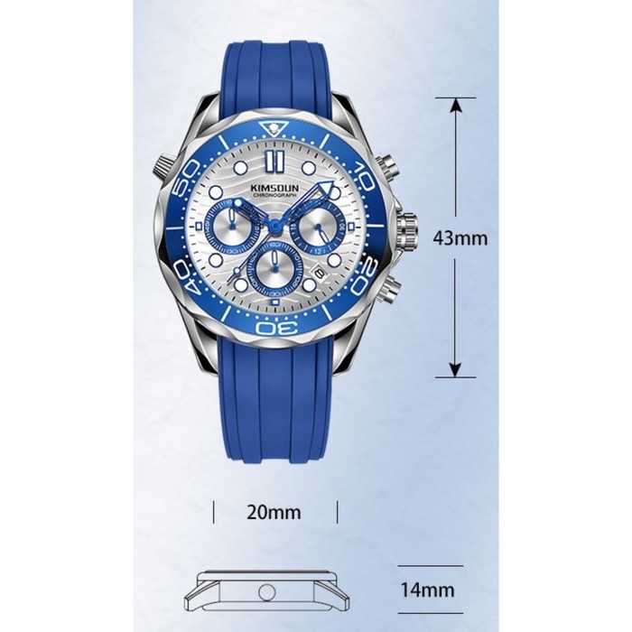 Часы наручные мужские, с календарем, подсветкой, хронографом, d-4.3 см, синие Часы наручные мужские, с календарем, подсветкой, хронографом, d-4.3 см, синие