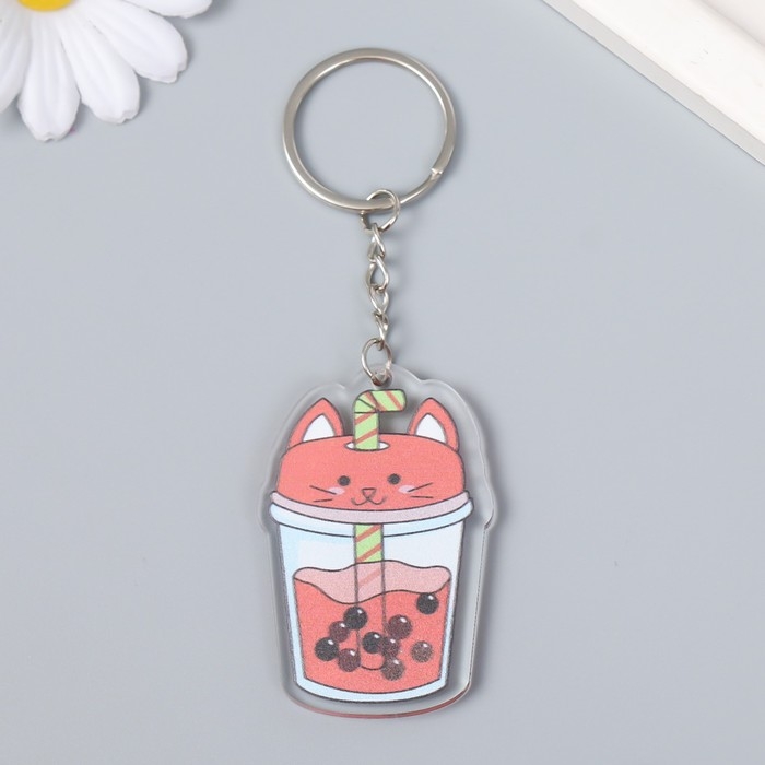 Брелок акрил "Чайный напиток с шариками" МИКС 5х5,7 см