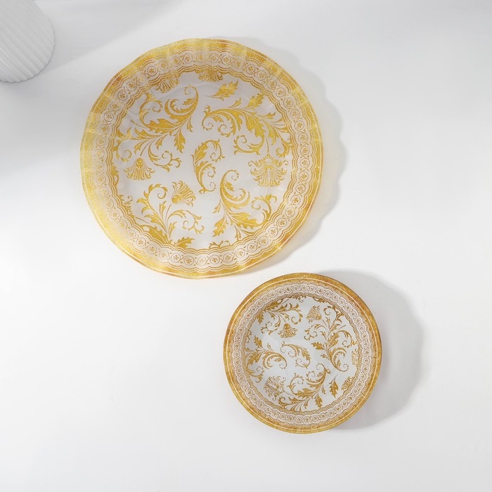 Набор столовый &laquo;Растительный узор&raquo;, 7 предметов: d=30 см - 1 шт, d=18 см - 6 шт, цвет бежевый с золотым