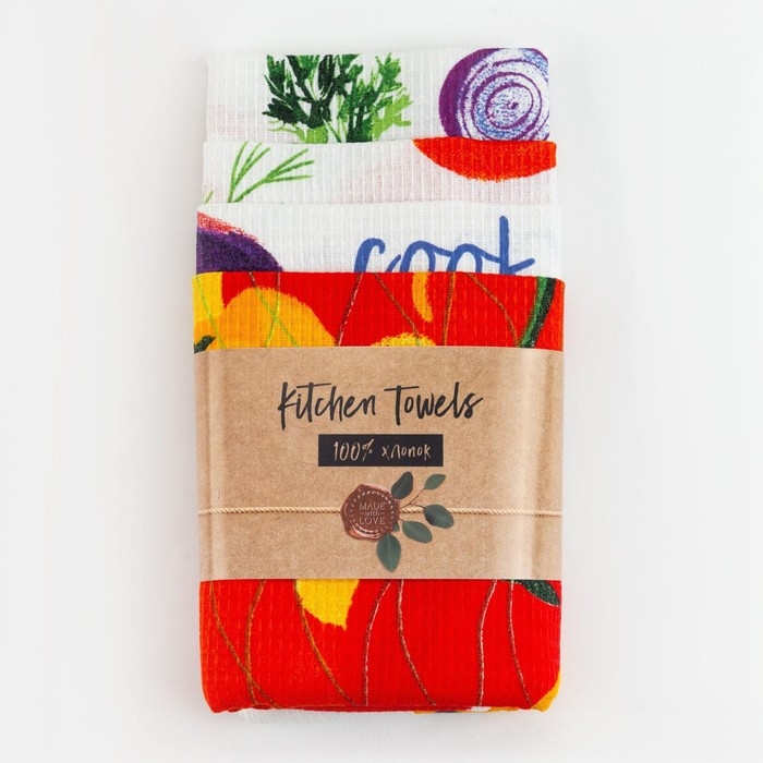 Набор кухонных полотенец Доляна Love vegan, 35х60см-4шт, 100% хлопок