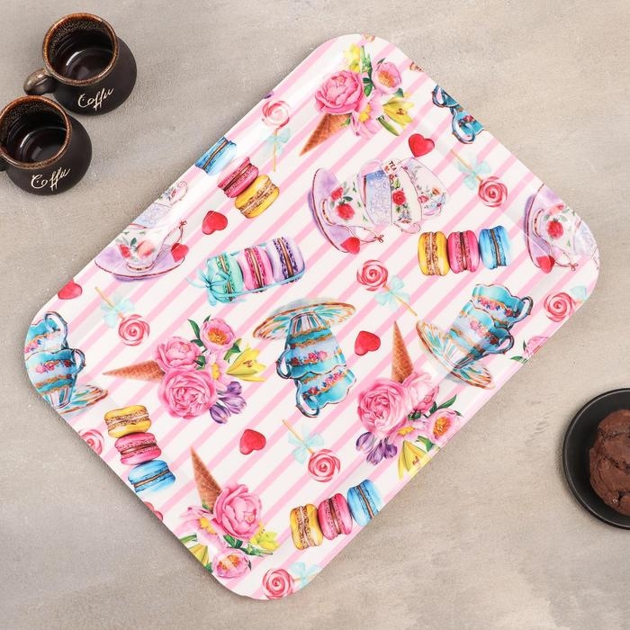 Поднос пластиковый прямоугольный Доляна &laquo;Кокетство&raquo;, 37,5&times;28 см, рисунок МИКС