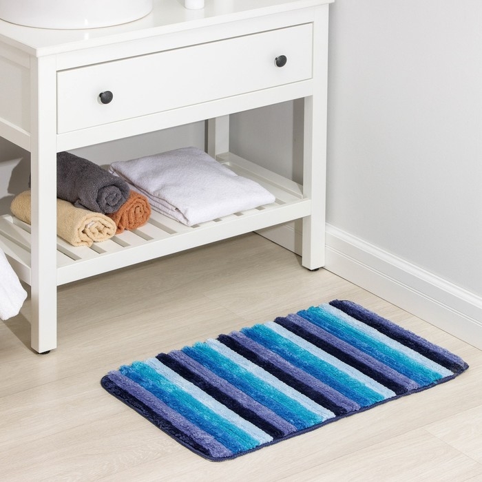 Коврик для ванной Доляна «Полосочки», 43×68 см, цвет синий Коврик для ванной Доляна «Полосочки», 43×68 см, цвет синий