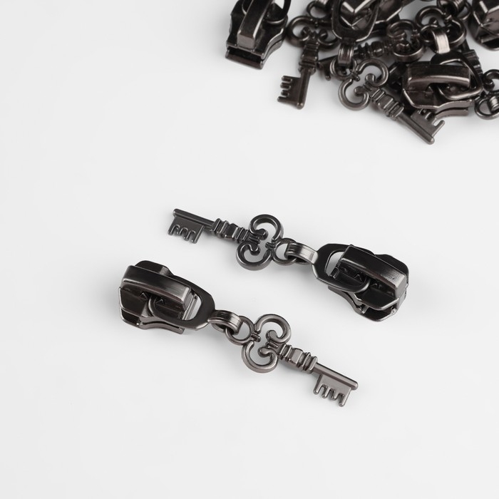 Бегунок автоматический для металлической молнии, №5, декоративный &laquo;Ключ&raquo;, 10 шт, цвет чёрный никель