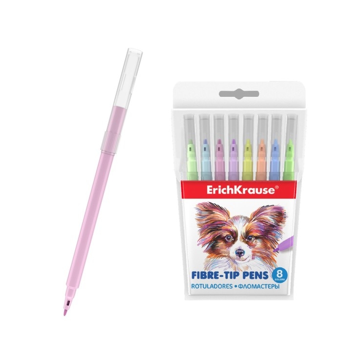 Фломастеры 8 цветов ErichKrause Easy Washable Pastel, смываемые, вентилируемый колпачок, европодвес Фломастеры 8 цветов ErichKrause Easy Washable Pastel, смываемые, вентилируемый колпачок, европодвес