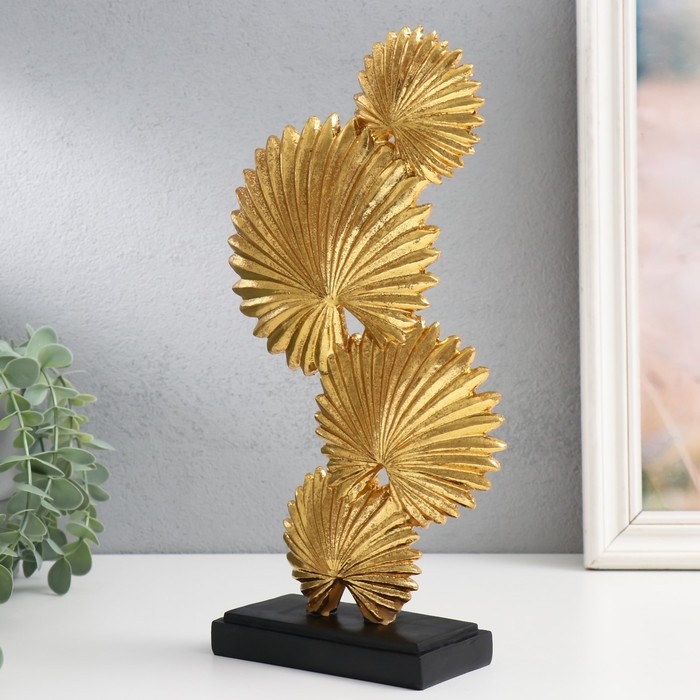 Сувенир полистоун "Листья веерной пальмы" золото 6,3х17х30,5 см