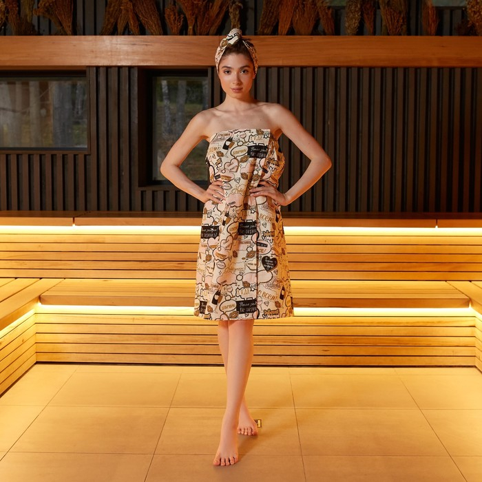 Набор для сауны Этель Набор для сауны Этель "Девичник" парео 80*144 см + чалма, вафля 200г/м2, 100% хл