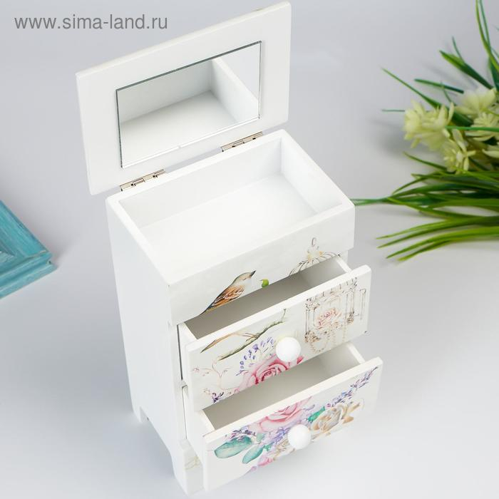 Шкатулка дерево комод 2 ящика Шкатулка дерево комод 2 ящика "Букет, птица и клетка" 18,5х7,5х11,8 см