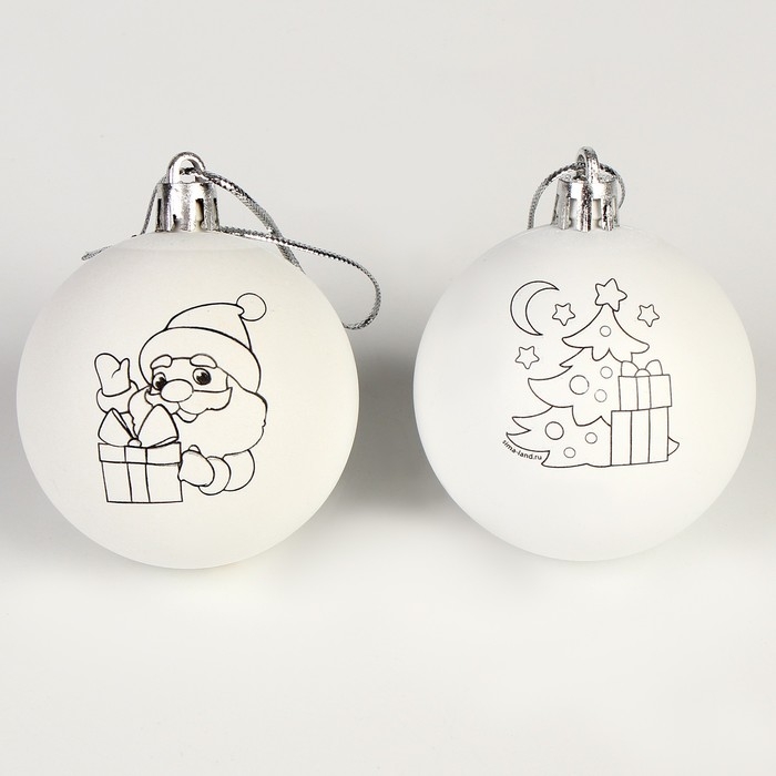Ёлочные шары под раскраску на новый год &laquo;Зимний лес&raquo;, краски, 2 шт, новогодний набор для творчества