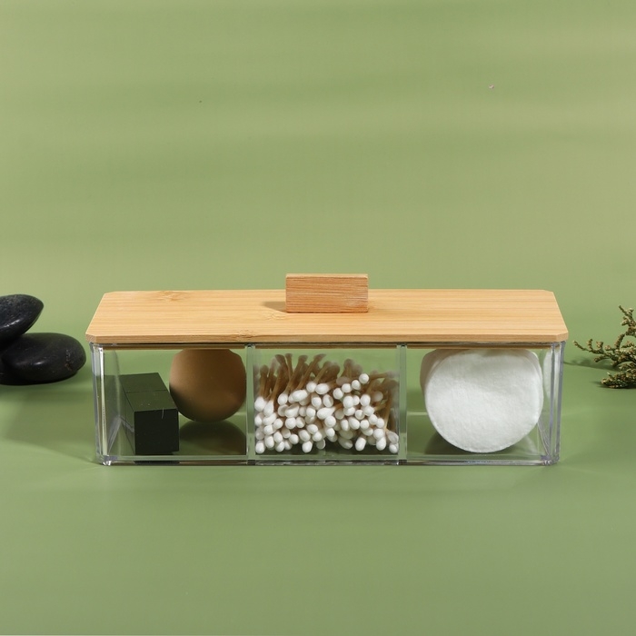 Органайзер для хранения «BAMBOO», с крышкой, 3 секции, 23,3 × 9,4 × 8,9 см, цвет прозрачный/коричневый Органайзер для хранения «BAMBOO», с крышкой, 3 секции, 23,3 × 9,4 × 8,9 см, цвет прозрачный/коричневый