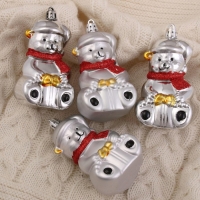 Ёлочная игрушка "Мишка в шарфике" (набор 4 шт) 5,5х8 см, серебро