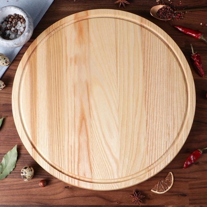 Менажница деревянная Менажница деревянная "Круглая", с разделочной доской и соусником, d-40 см, массив ясеня